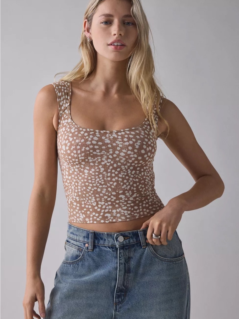 NWT Urban Outfitters BDG Ribbed Square Neck Tank Top, Baby Fawn